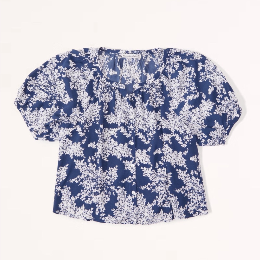 ABERCROMBIE & FITCH Button-Through Puff Sleeve Top